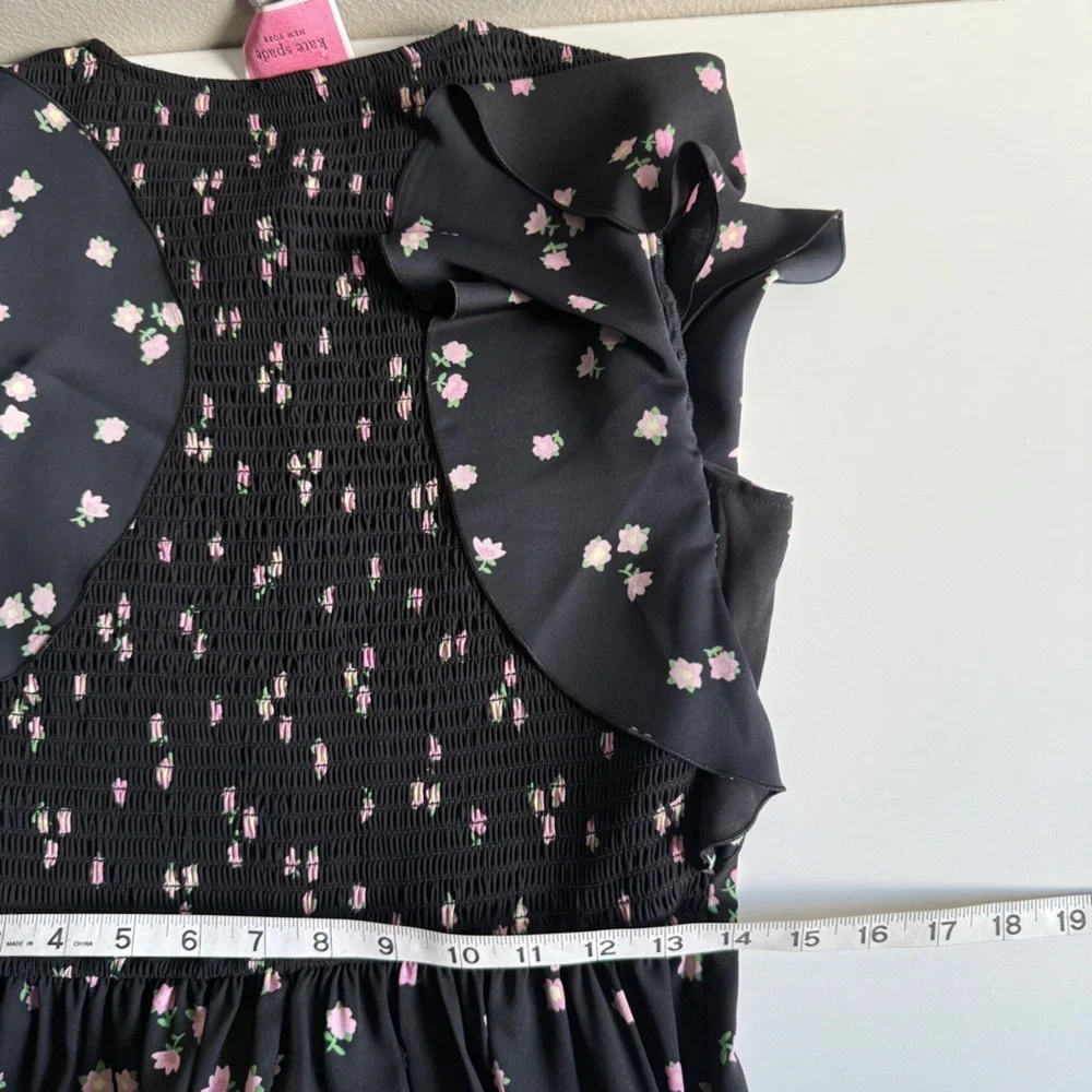 Kate Spade Ditsy Begonia flutter sleeve black floral dress sz 6